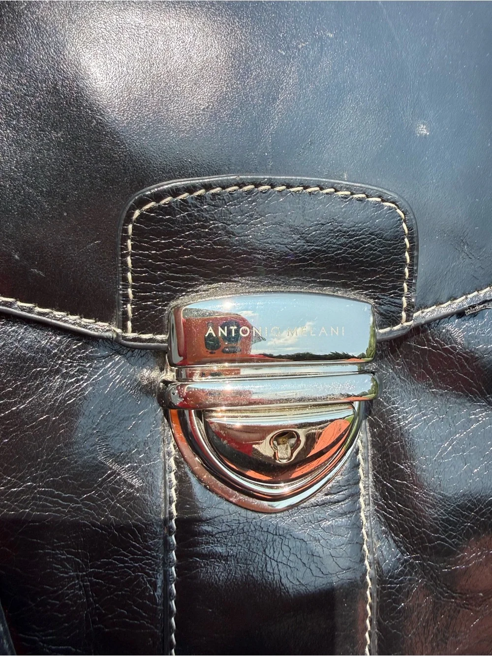Vintage Antonio Melani black, leather briefcase bag satchel computer bag